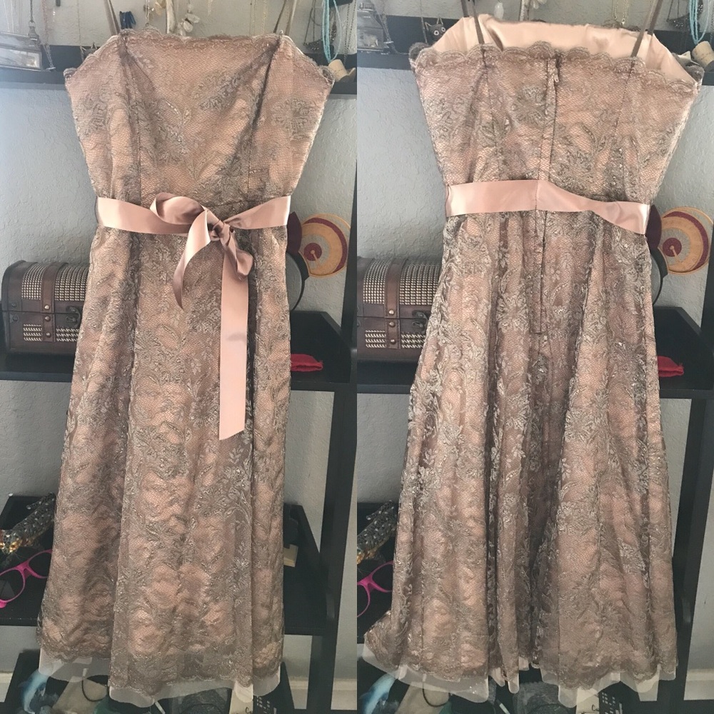 BCBG Strapless Lace Midi or Tea Length Dress US2